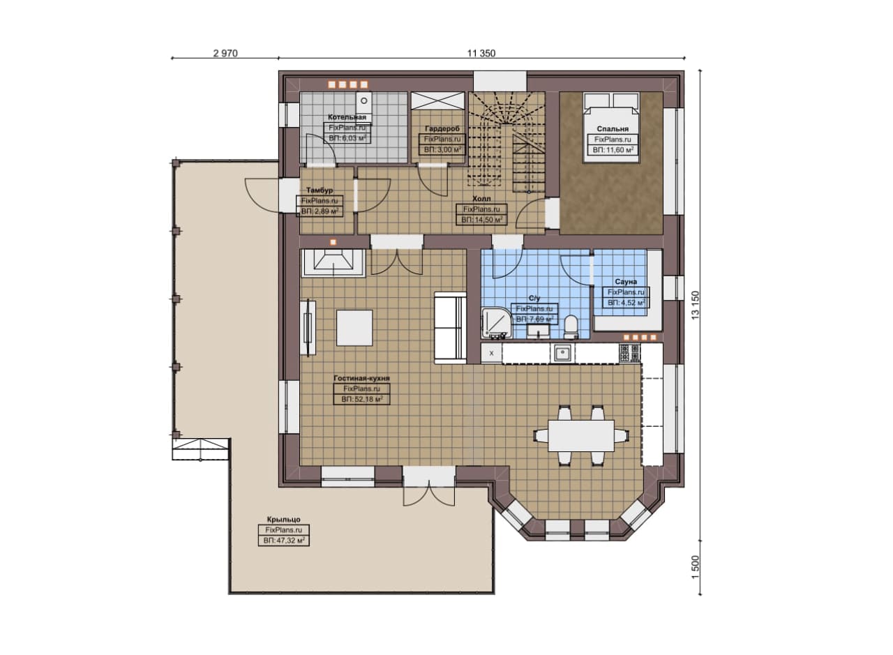 Планировка Одноэтажный дом с мансардой  F-6002