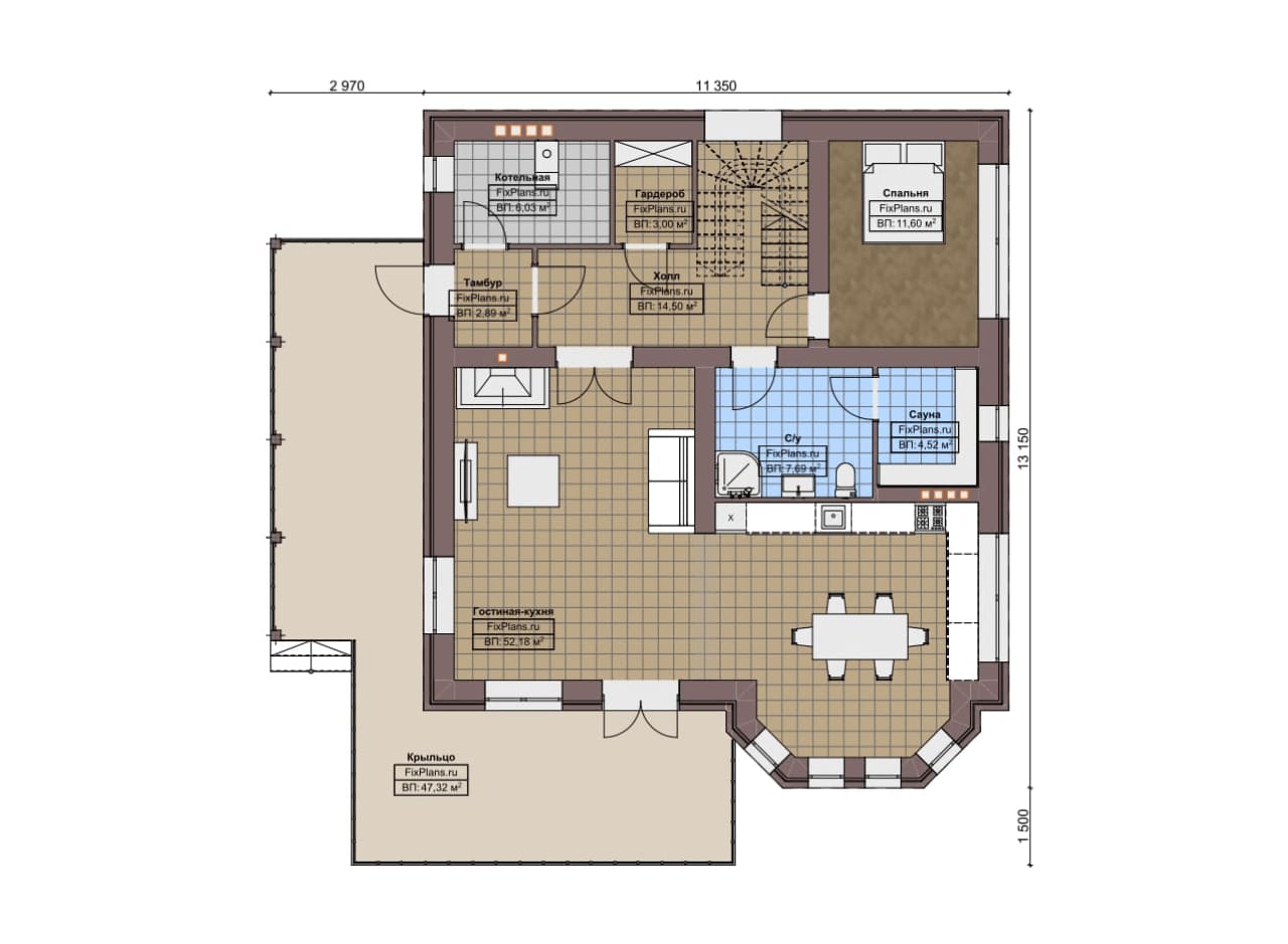 Планировка Одноэтажный дом с мансардой  F-6074