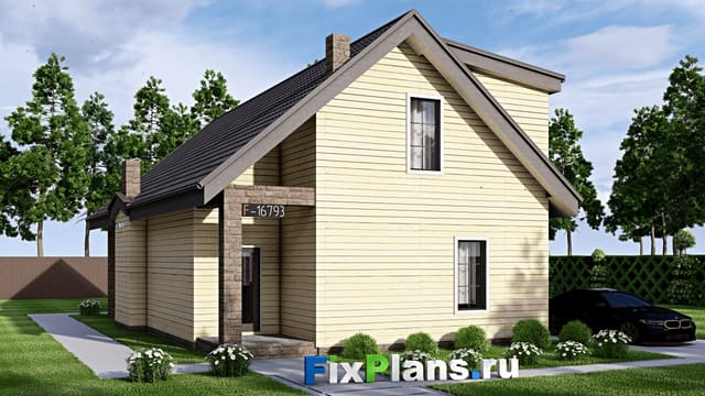Одноэтажный дом с мансардой  F-16793