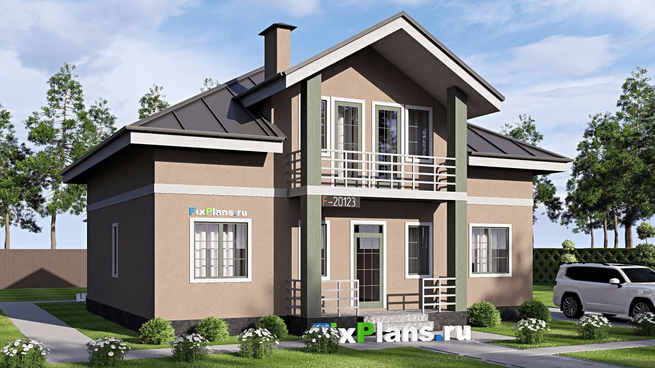 Одноэтажный дом с мансардой  F-20123 — фасад